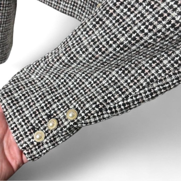 Dee Dee Cropped Tweed Blazer Jacket Black White Pink Pearl Buttons NWT - Picture 6 of 8